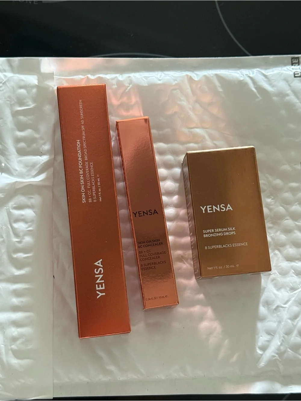 YENSA set of 3 - Super Serum Bronzing Drops, BC Concealer, BB+CC Foundation NIB